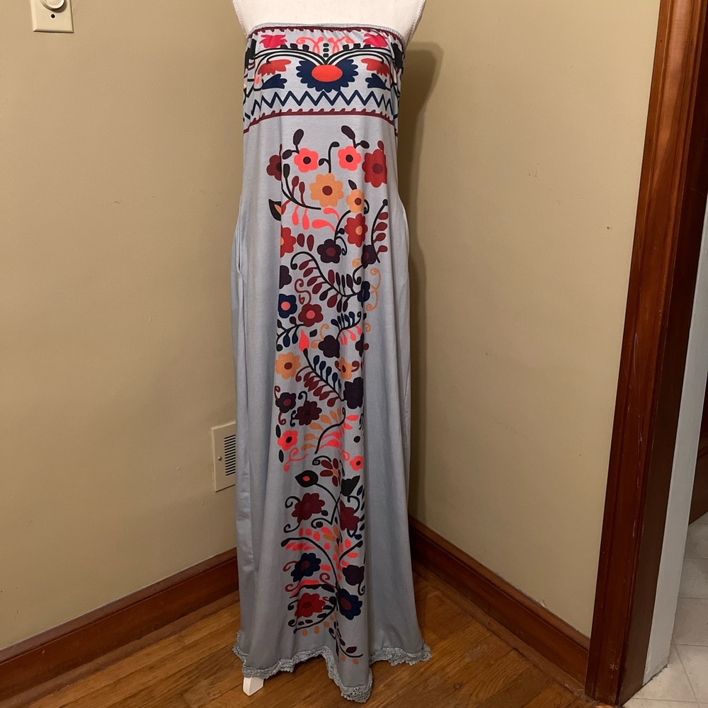 MISSLOOK Embroidered Floral Maxi Dress - Blue and Red